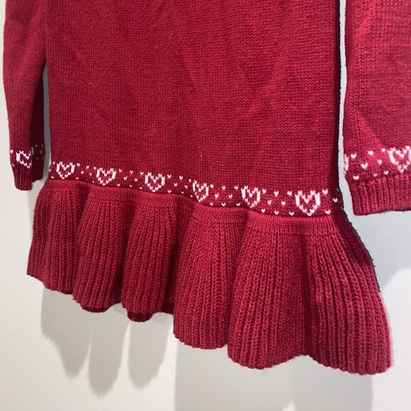 JINGLES & JOY Christmas Holiday Knit Sweater Dress 5T Gnome Hearts Winter Red - Picture 4 of 7
